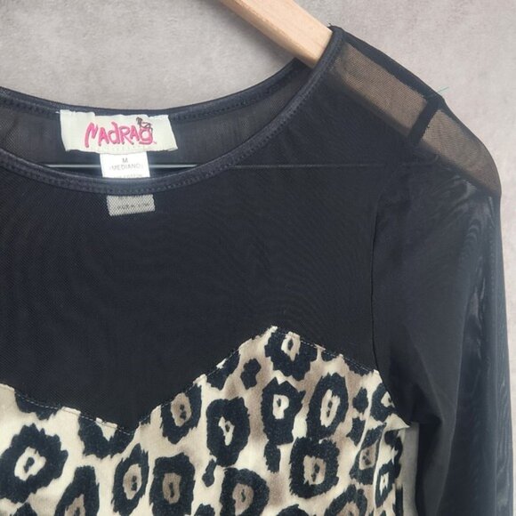 Madrag Womens Sheer Long Sleeve Shirt‎ Cheetah Print Medium Club Alternative VTG - Picture 2 of 4